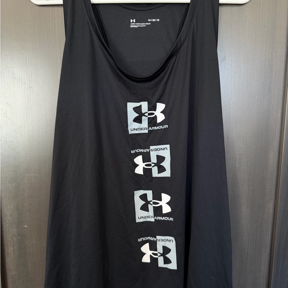 Under Armour Black Athletic Tank with White Logo Print